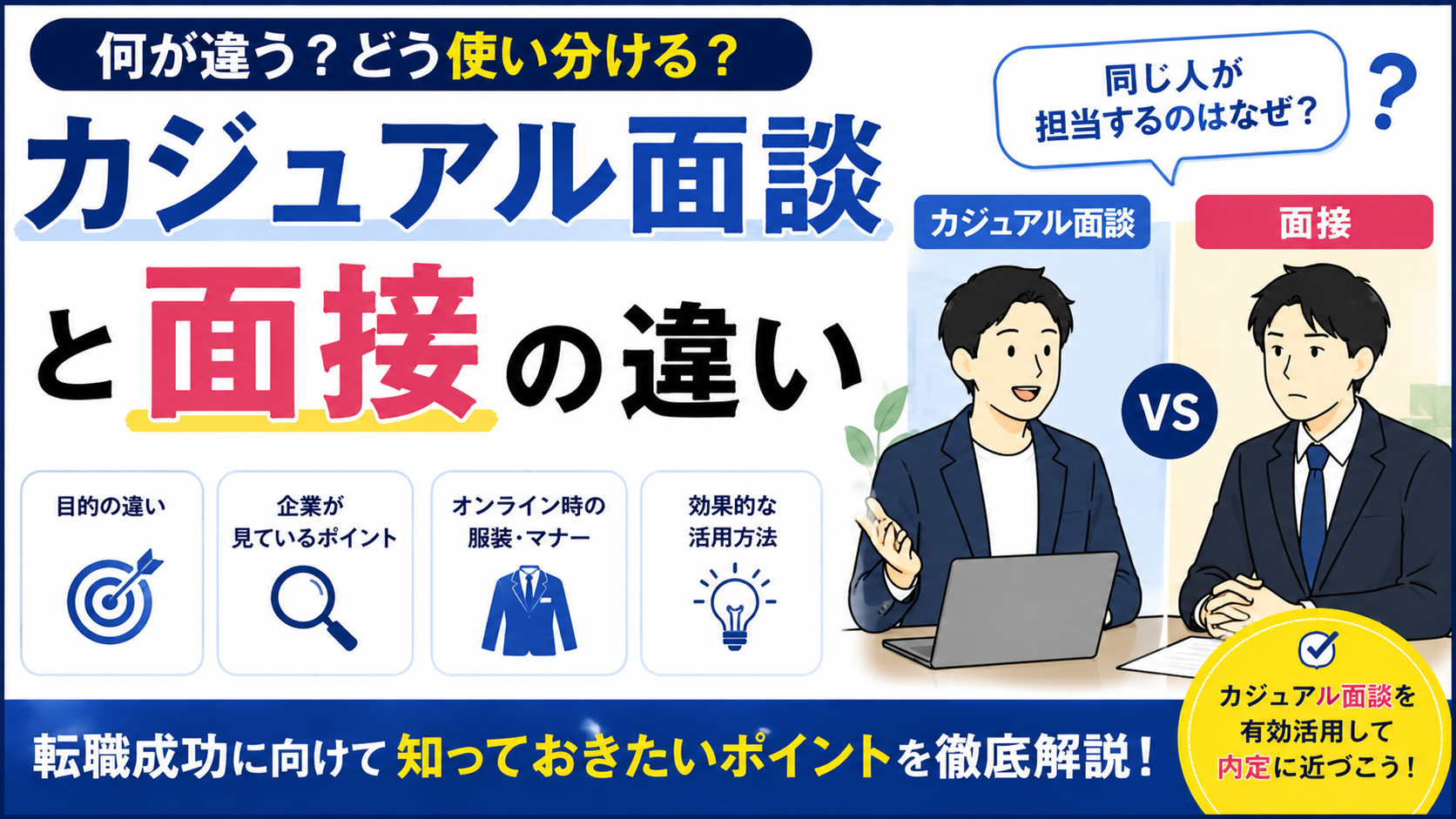 カジュアル面談と面接の違いとは？｜企業は何を見ているのか、服装はどうするべきかを徹底解説